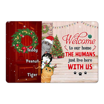 Welcome Home Cats Christmas Personalized Doormat