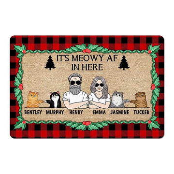 Meowy AF In Here Cats Christmas Personalized Doormat