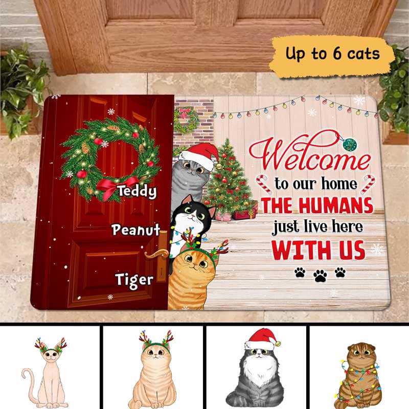 Welcome Home Cats Christmas Personalized Doormat