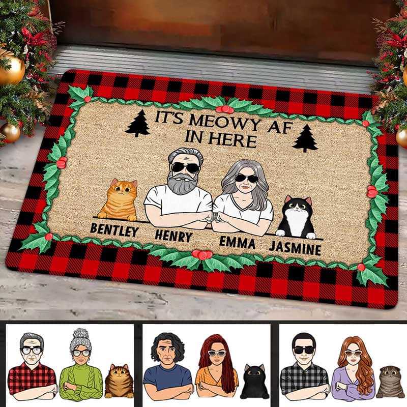 Meowy AF In Here Cats Christmas Personalized Doormat